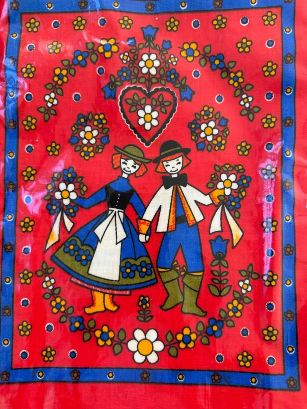 Vintage 70s Ulster Vinyl Tote Bag Scandinavian Floral Folk Art Print - Picture 2 of 6